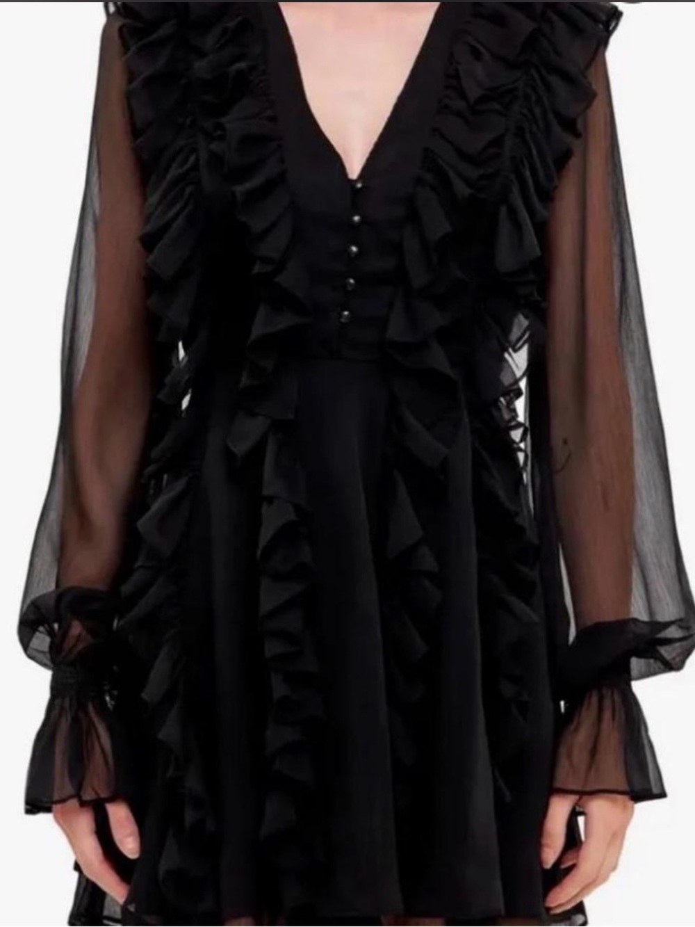 Endless Rose Black Ruffle V-Neck Long Sleeve Mini Dress